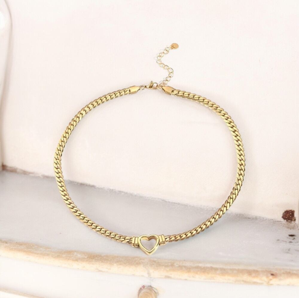 NEW 18K yellow gold plated snake chain choker necklace w heart jewelry gift B20